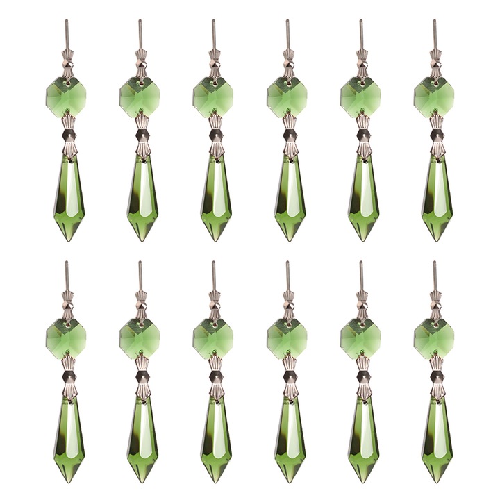 12 prizmás készlet QttvbTna csillárhoz, kristály, fényvisszaverő, zöld, belső és kerti dekorációhoz