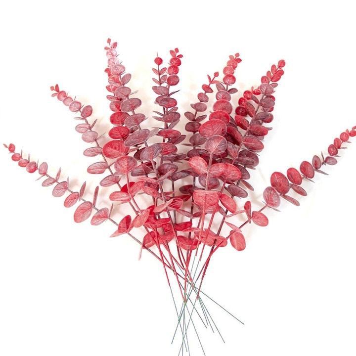 20 db mesterséges eukaliptusz szárból álló készlet QttvbTna, virágdísz, piros
