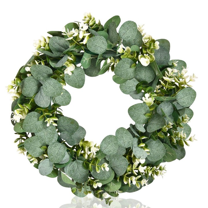 Mesterséges koszorú, QttvbTna, eukaliptusz levelek, tarka, 20cm