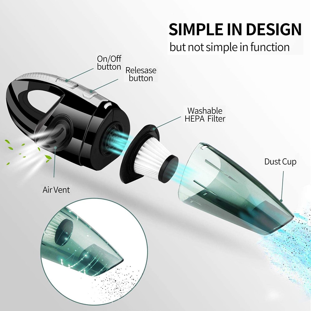 Aspirator portabil multifunctional, 4800Pa, 60W, alb, 35x10.5x12.5cm