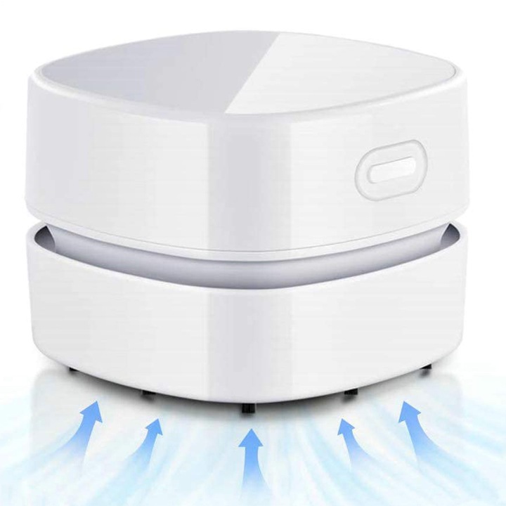 Aspirator de birou, portabil, reincarcabil USB, design rotativ 360°, 8x6.5cm, acumulator 1400mAh, alb