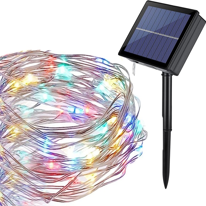 Sir luminos solar, 72ft 200 LED, 8 moduri, multicolor, pentru copaci, curte, gradina, petrecere