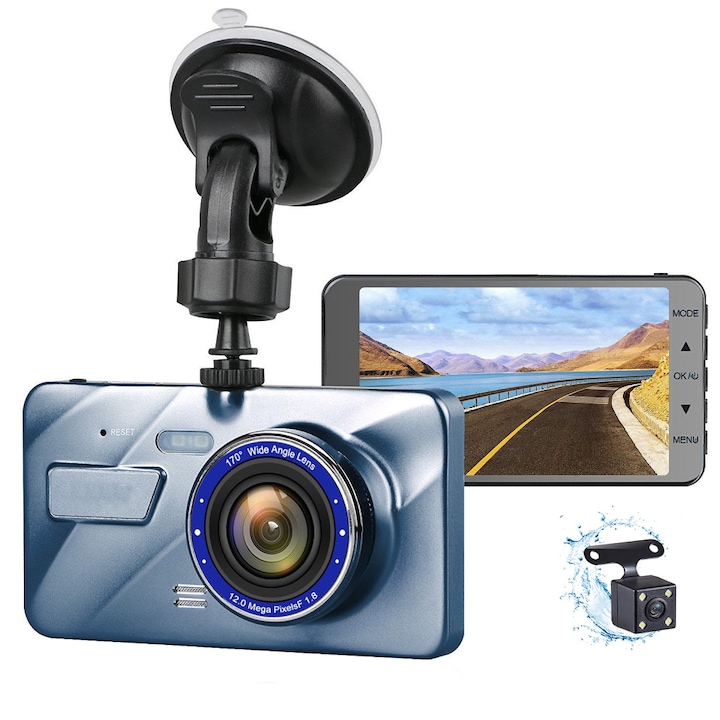 DVR камера за кола, Tovbmup, HD 1080P запис, 3,8 инча екран, син