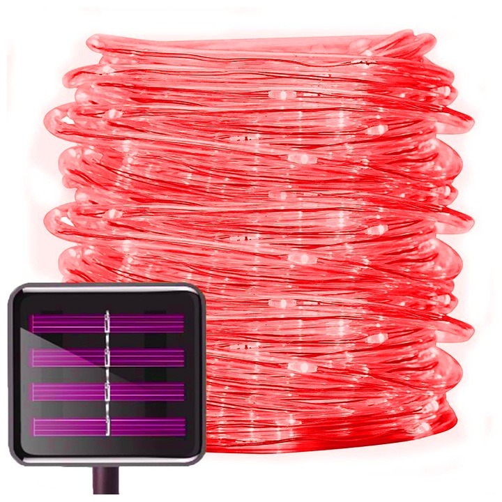 Lampa solara, tip banda, 39ft, 100LED, PVC, interior/exterior, rosu