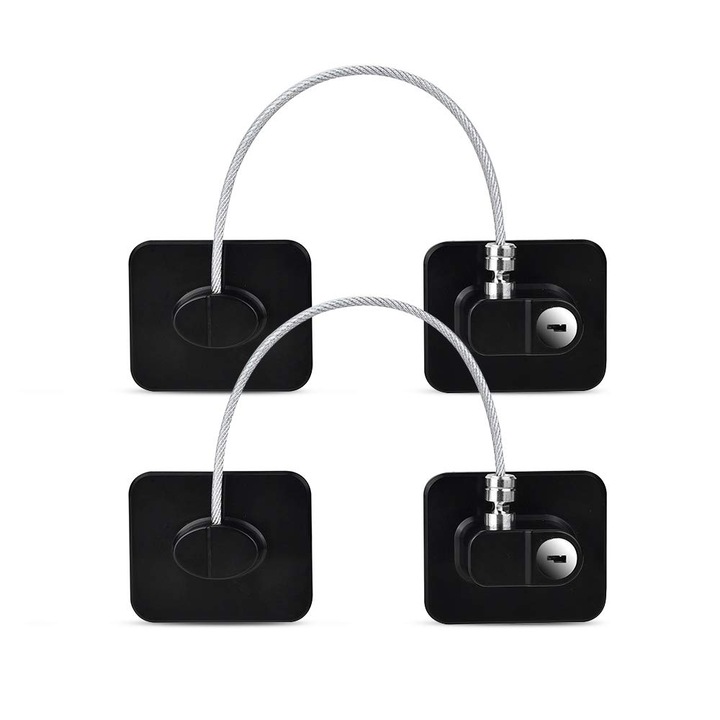 Комплект от 2 предпазни ключалки за деца, кабел от неръждаема стомана, черен, 160 мм