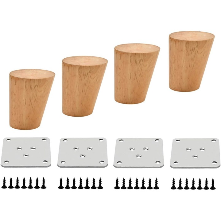 Set 4 picioare mobilier din lemn, culoare natur, 6x5x3.8cm