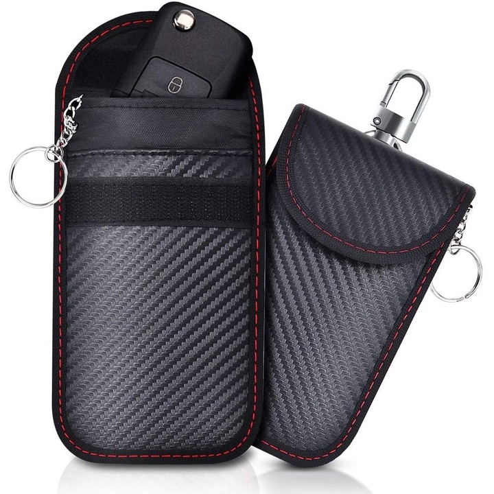 2 db autókulcsvédő zseb QttvbTna készlet, jelblokkoló, karbon anyag, 12,5x8x1 cm