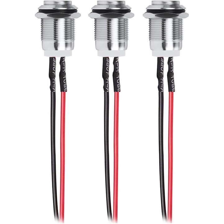Set 3 butoane autoblocante impermeabile, inox, 12mm, cu fir