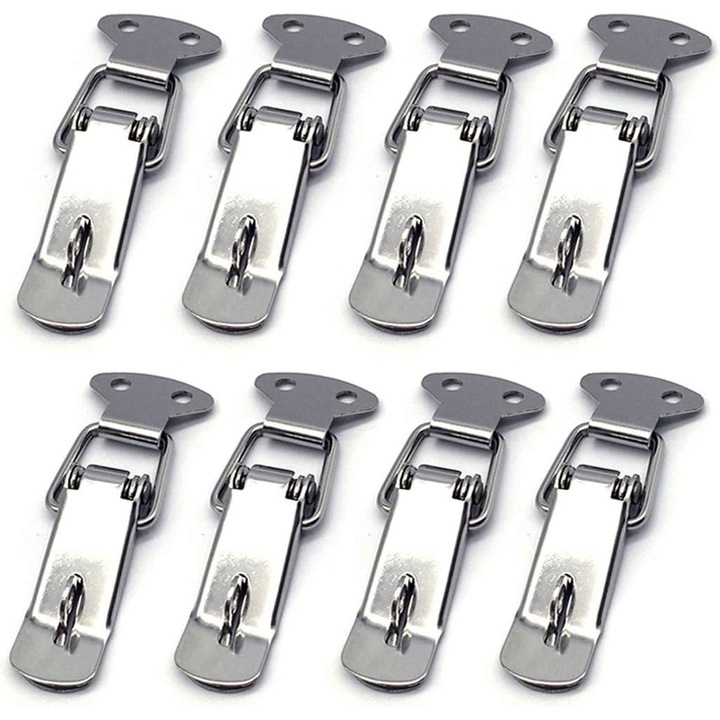 8 db-os zár készlet dobozokhoz, Rozsdamentes acél, 56x16mm, Ezüst