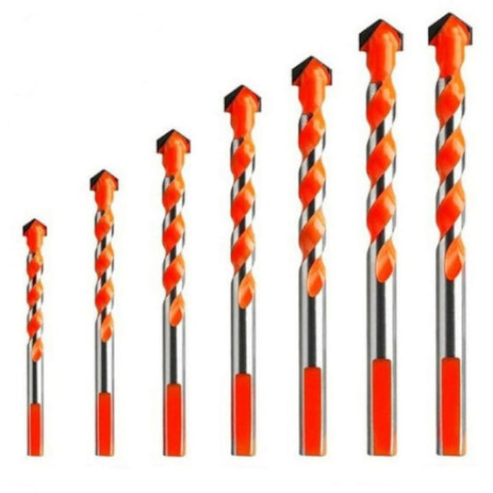 Set 7 burghie pentru gresie/beton, Varf carbura, Prindere triunghiulara, 6-12mm, Rosu