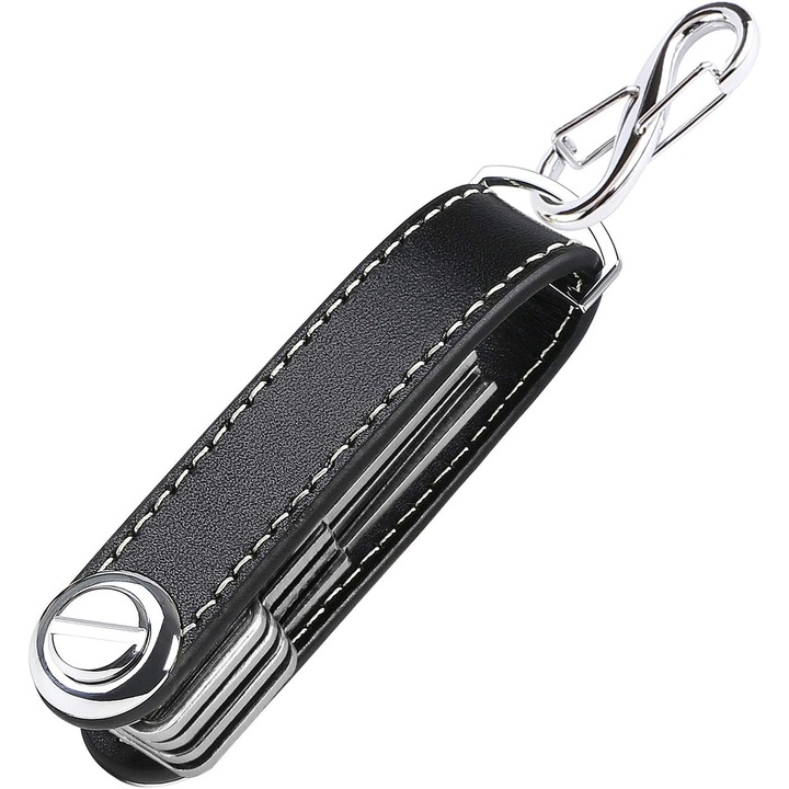 QttvbTna bőr kulcstartó, 10-12 kulcs, fekete