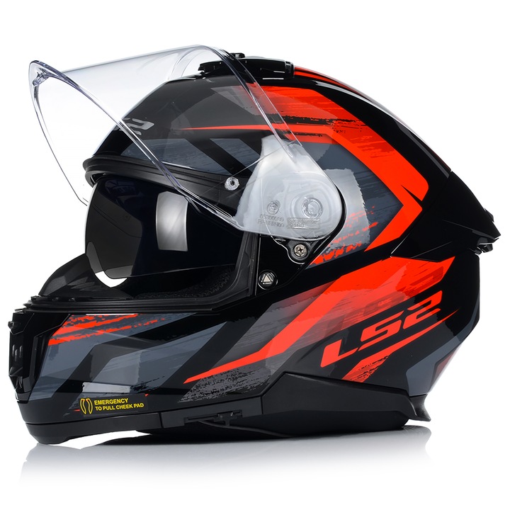 Motoros sisak, LS2, piros/fekete, 2XL