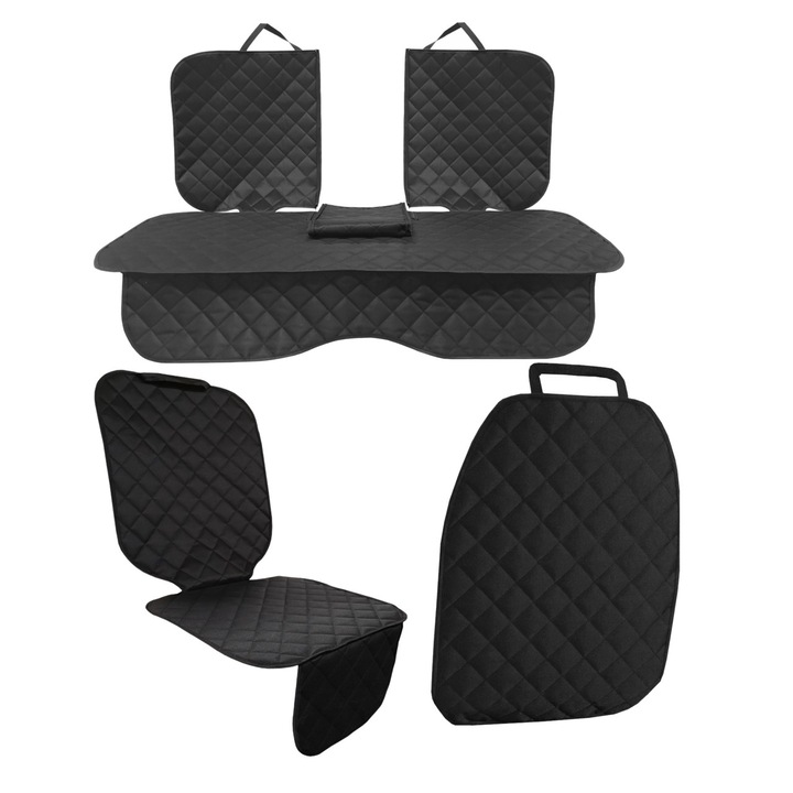 Set 3 protectii auto, matlasate, universale, negre, lavabile, impermeabile, protectie bancheta cu decupare cotiera, spatar scaun si protectie scaune fata, Metru Patrat