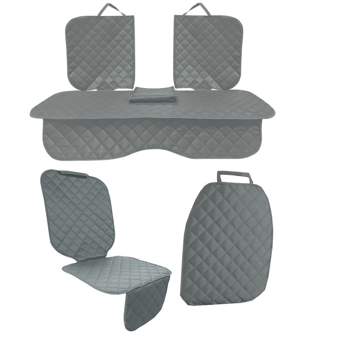Set 3 protectii auto, matlasate, universale, gri, lavabile, impermeabile, decupare cotiera, scoica bebe si spatar scaun fata, Metru Patrat