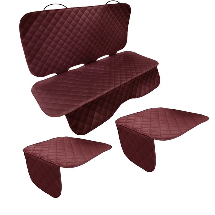 Set 3 protectii auto, matlasate, universale, visiniu, lavabile, impermeabile, protectie bancheta si 2 protectii sezut, Metru Patrat
