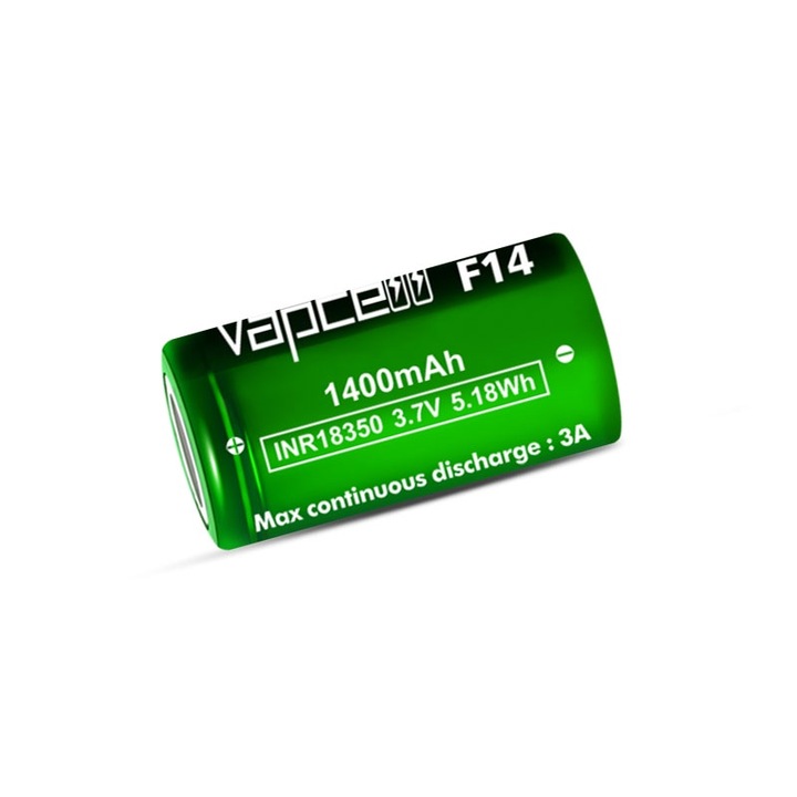 18350 akkumulátor, kapacitás 1400 mAh, Vapcell F14, feszültség 3.7V, intenzitás 3A, lapos tetejű