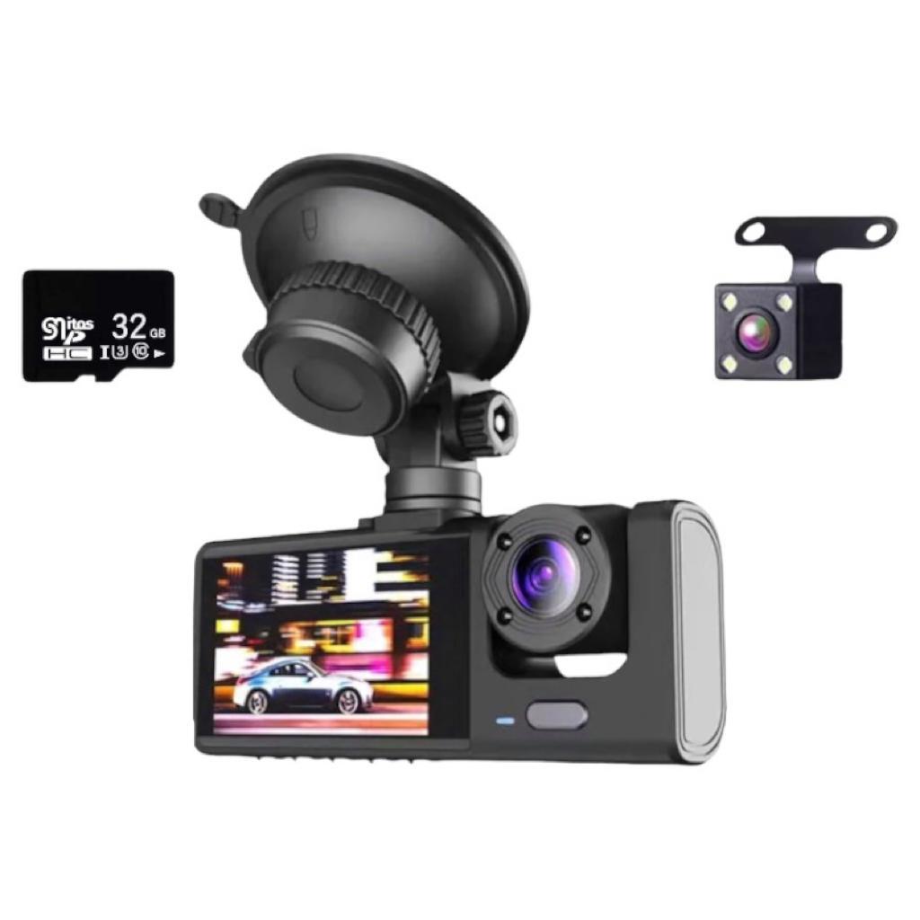Camera Auto De Bord DVR Qeno® TRIO Camera High PRO Full HD 1080P, 3  Lentile, Camp Vizual Ultra-Larg De 170°, IPS Display 2″, Night Vision,  Inregistrare Dubla, Loop Recording, G-sensor, Detectare Miscare