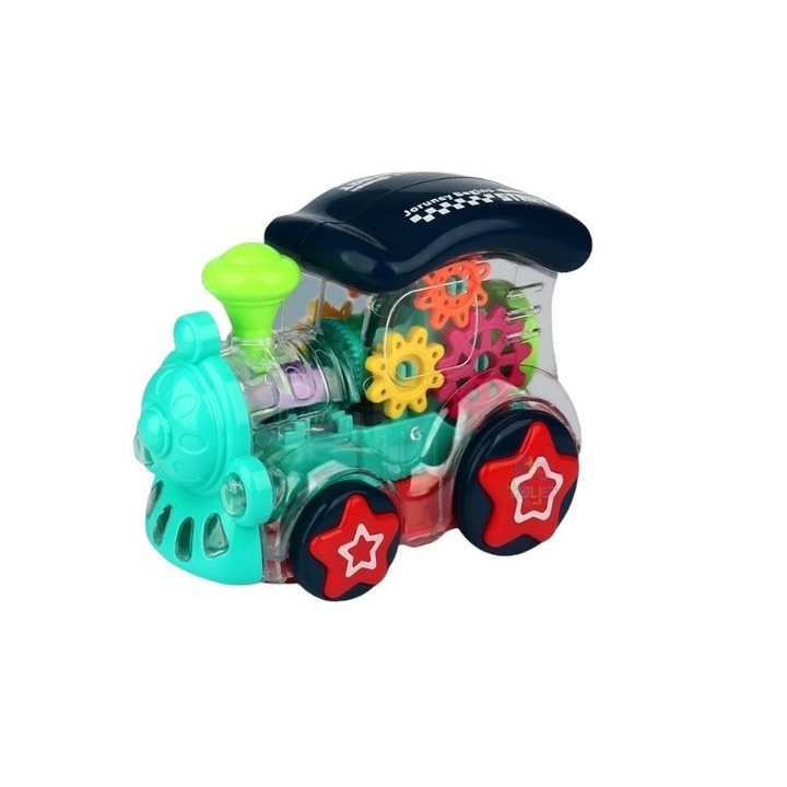 Interaktív és szórakoztató játék, vonat, mozdony fényekkel és hangokkal, átlátszó, sokszínű, elemekkel, gyerekeknek és babáknak