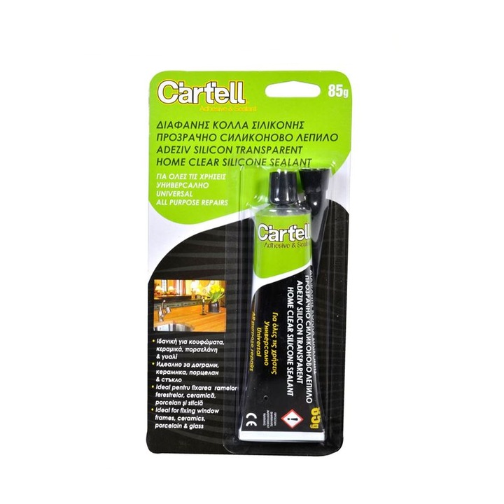 Univerzális átlátszó szilikon ragasztó, ablakkeretekhez, kerámiákhoz és egyebekhez, 85g
