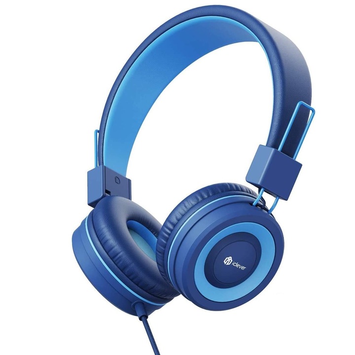 Casti, iClever, HD stereo, 40mm drivere, jack 3.5mm, microfon incorporat, pentru copii, albastru