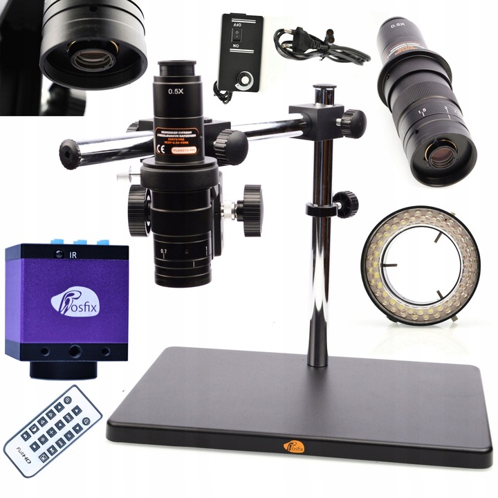 Комплект LED микроскоп/камера/осветител, Rosfix, черно/лилаво