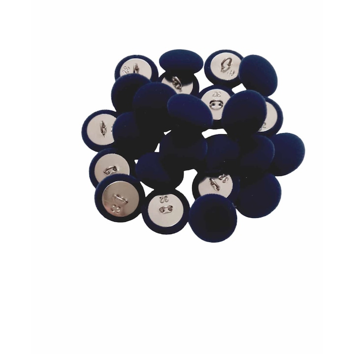 Комплект от 25 метални копчета с кръгли крачета, облечени в тъмносиньо кадифе 2 см размер 32