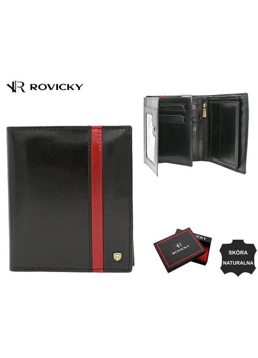 Portofel femei, Rovicky, model delicat, piele naturala, Protectie RFID, 13.5x11.5 cm, Negru