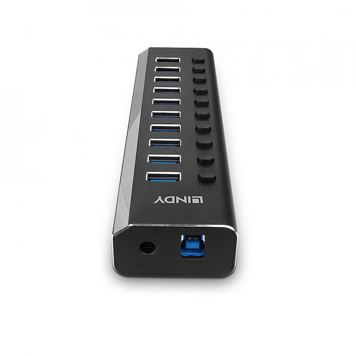 Хъб Lindy 10 порт USB 3.0 бутон за включване / изключване
