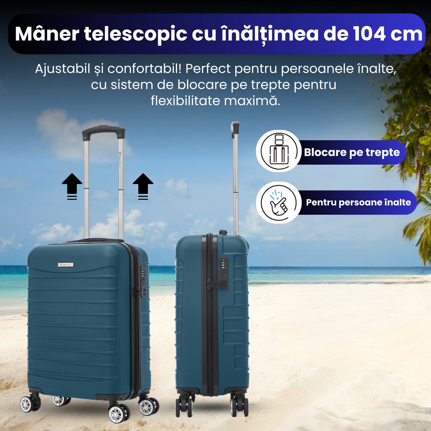 Troler cabina avion Quasar & Co.®, 55x36x20cm, bagaj de mana, valiza cu ...