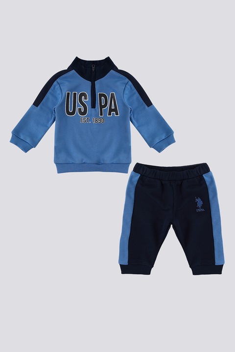 U.S. Polo Assn., Trening cu model colorblock si logo, Albastru/Negru