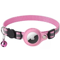 Zgarda pentru pisici, Clopotel, Lungime reglabila, Suport sistem gps, Compatibila Cu Airtag, Roz