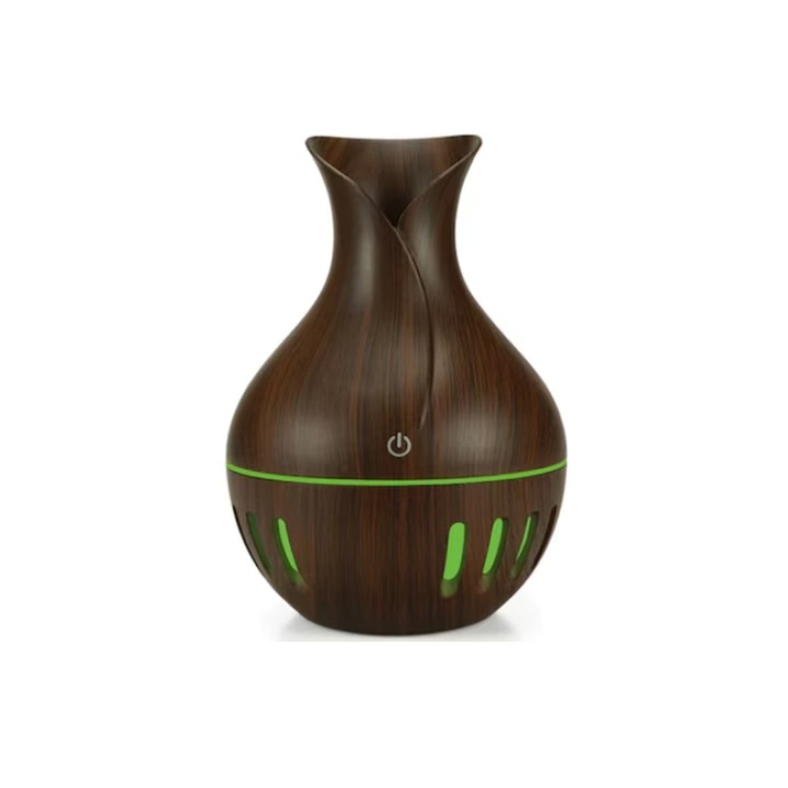 Difuzor si umidificator aromaterapie, 130 ml, cu lumini LED, maro inchis