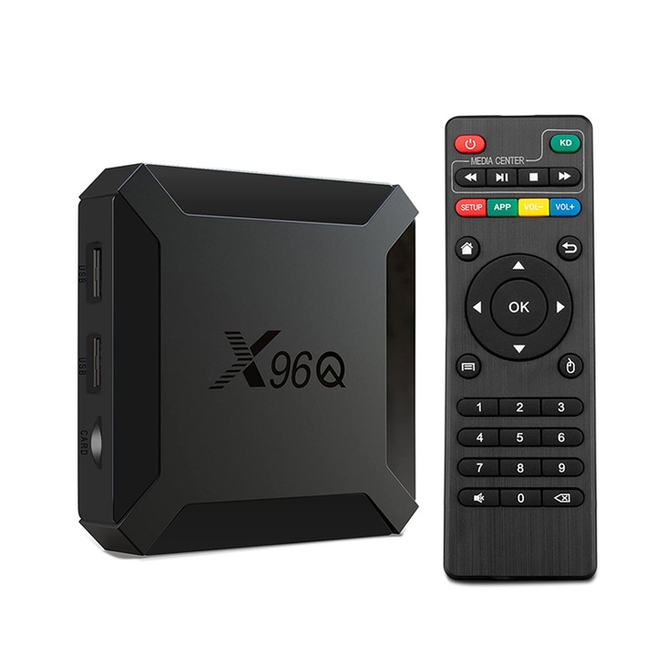 Мултимедиен плеър, Mini PC, TV Box X96Q, 4K, Android 10, 2GB RAM, 16GB ROM, Allwinner H313, Quad Core, Mali-G31, USB 2.0, WiFi, С дистанционно управление, Черен