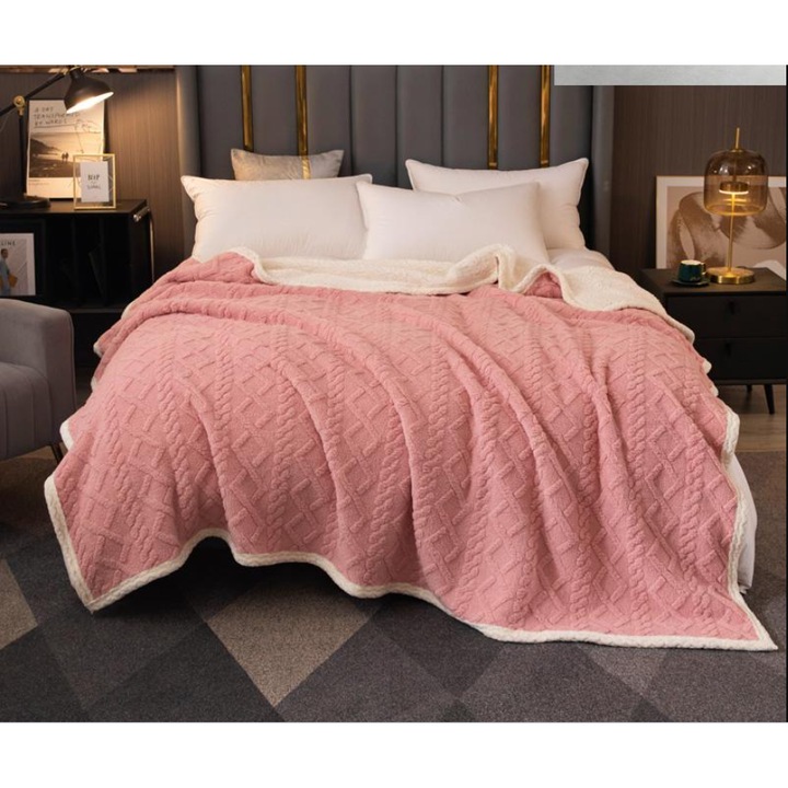 Patura Cocolino cu Blanita pentru Pat Dublu, 200 x 230 cm Roz SIPRZ02