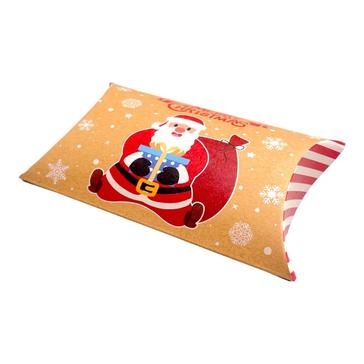 Комплект от 50 коледни крафт кутии във формата на възглавница - модел 5 подаръка на Дядо Коледа, Createur, 12x7.2x2.5cm