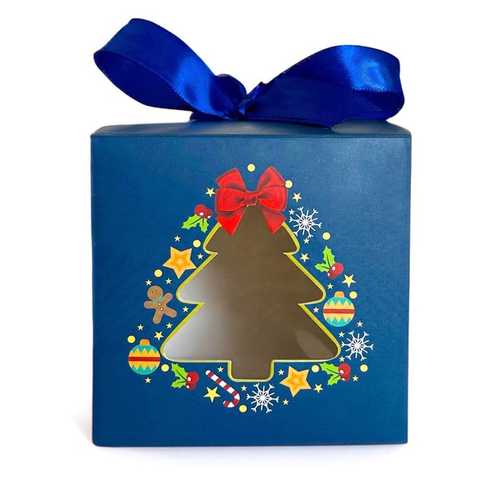 Cutie cani Craciun cu funda albastra, hartie multicolor, Createur, 10 x 10 x 10 cm