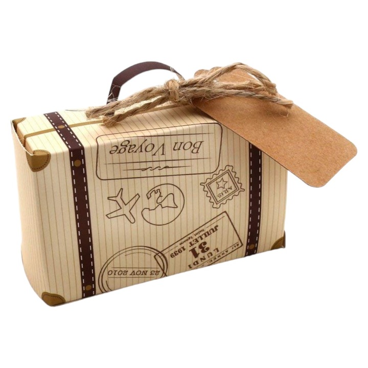 Комплект от 50 малки кутии с връв и етикет Createur, кафяв модел, за пътуване, 8x5x3cm