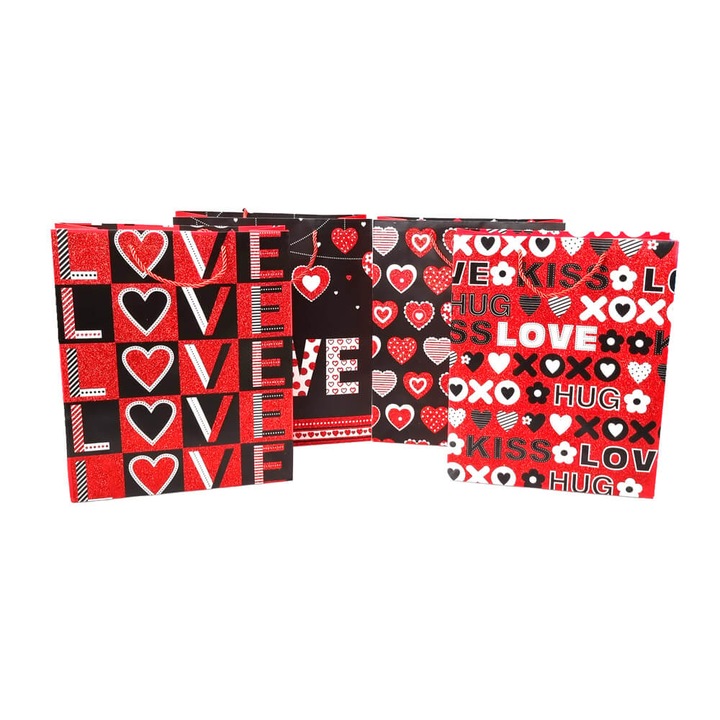 Комплект от 12 подаръчни торбички с микс от блясък 4 модела - Love, paper, Createur - Small - 18x23x10cm
