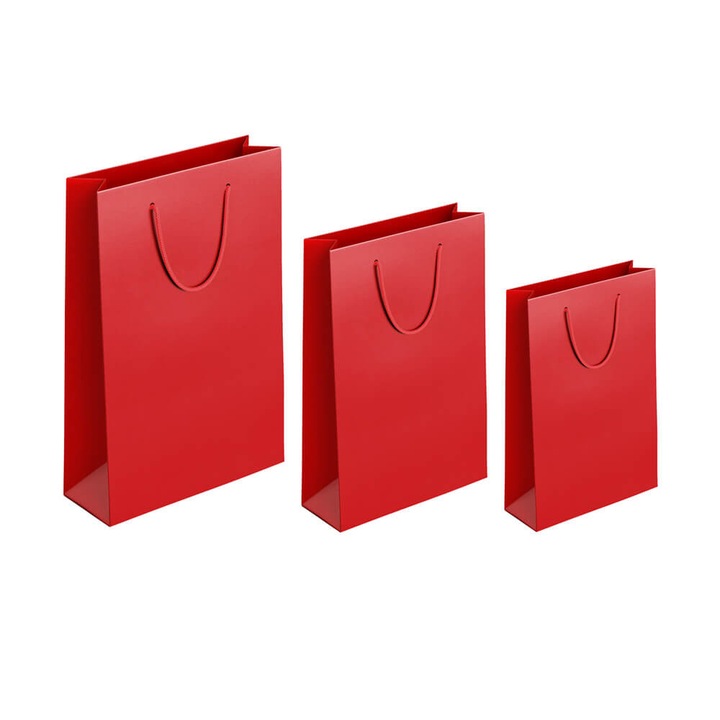 Комплект от 12 правоъгълни подаръчни торбички, плътно червени, картонени, Createur - големи - 30x41x12 см