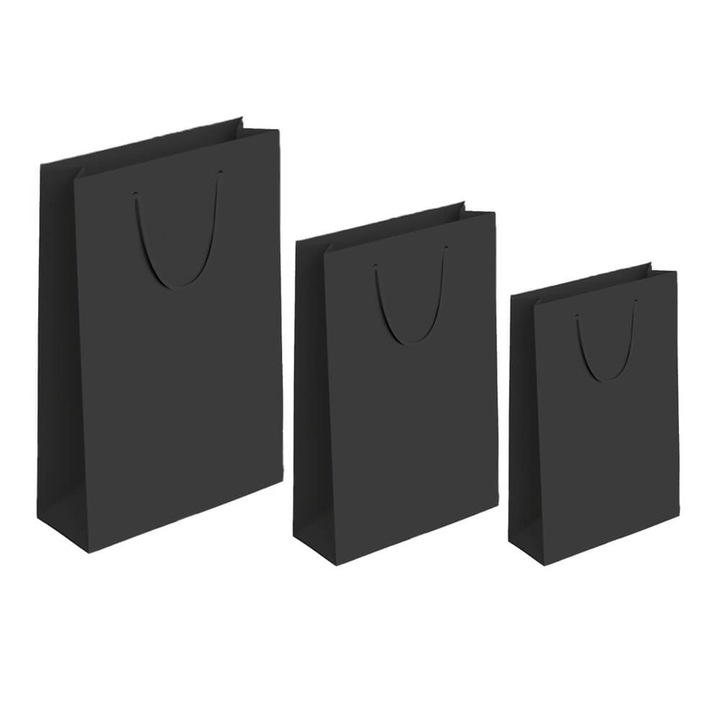 Комплект от 12 правоъгълни подаръчни торбички, обикновени черни, картонени, Createur - малки - 18x24x8, 5 см