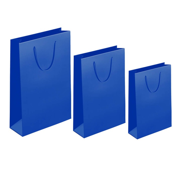 Комплект от 12 правоъгълни подаръчни торбички, обикновени сини, картонени, Createur - големи - 30x41x12 см