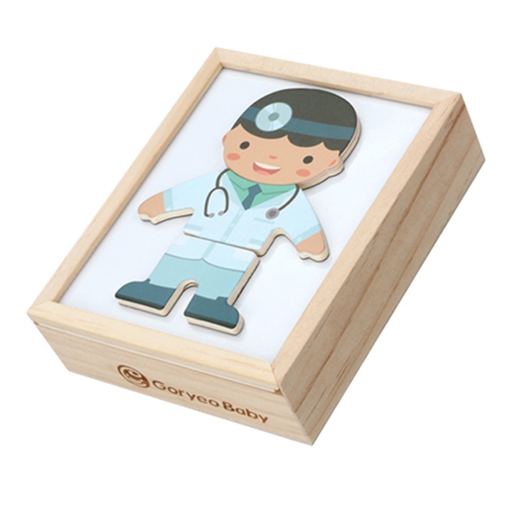 Дървен образователен пъзел за деца 4-6 години, 6 комплекта професионално облекло