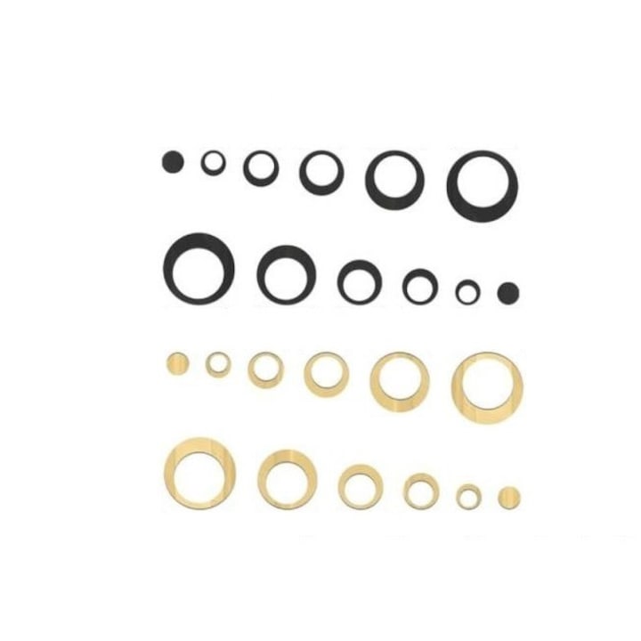 Oglinda Autoadeziva pentru Decor si Design Interior, Model Cercuri Interioare, Set 24 Bucati, Negru si Gold, din PVC Acrilic Premium, ORIGINAL DEALS