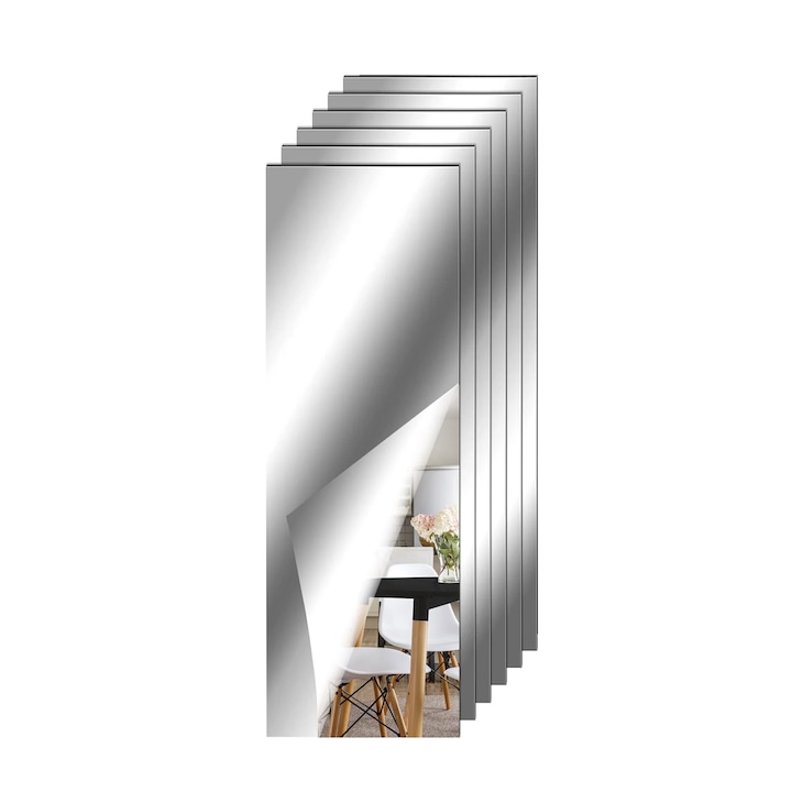 Oglinda Autoadeziva pentru Decor si Design Interior, Model Dreptunghi, din PVC Acrilic Premium, Set 6 Bucati, 35 x 8 cm, ORIGINAL DEALS