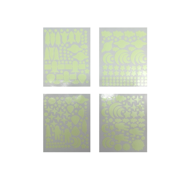 Stickere Decorative de Perete Fosforescente, Sub Forma de Stelute, Semiluna, Astronaut si Naveta Spatiala, Set 278 Bucati Autoadezive, MaffStuff®