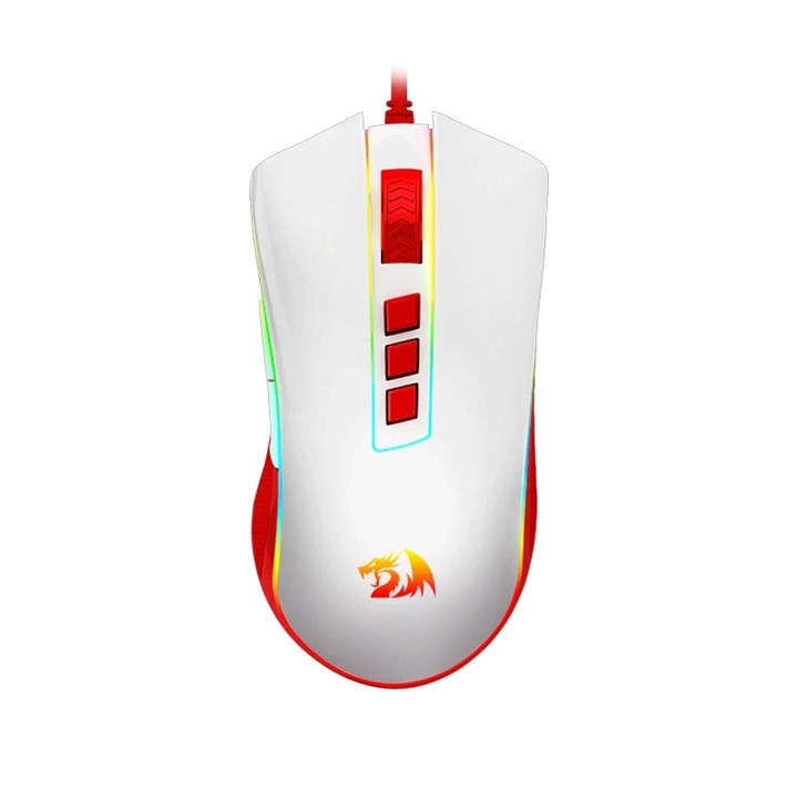 Геймърска мишка Redragon Cobra бяла с червено RGB осветление