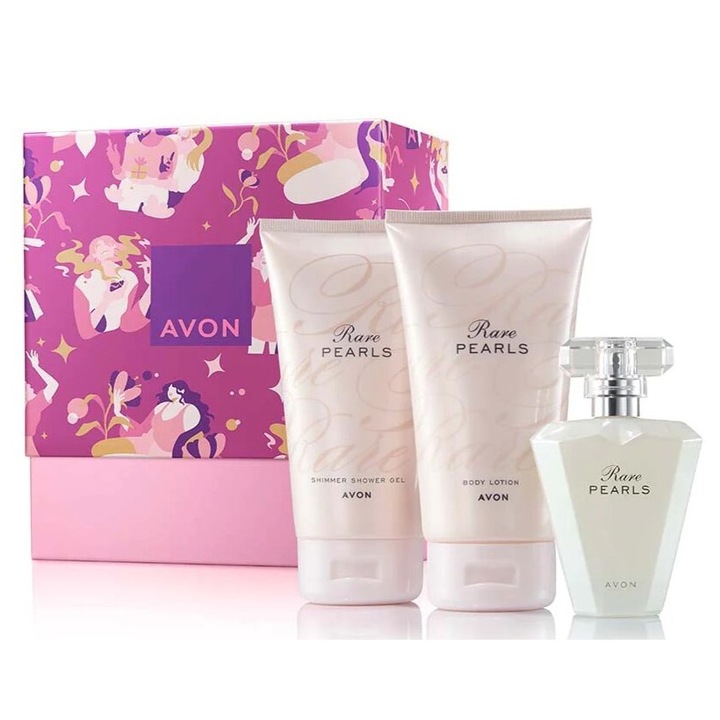 Cutie 3 produse, Rare Pearls, Avon - Apa de parfum 50 ml, Lotiune de corp 150 ml si Gel de dus 150 ml