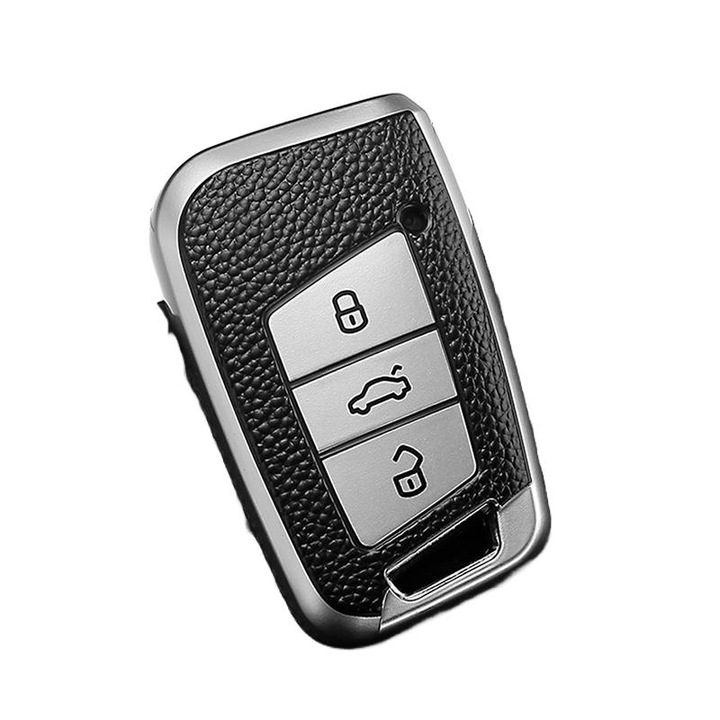 Husa Cheie Auto Compatibila cu Passat B8, Arteon, Smartkey, Tpu, Aspect Piele, Gri