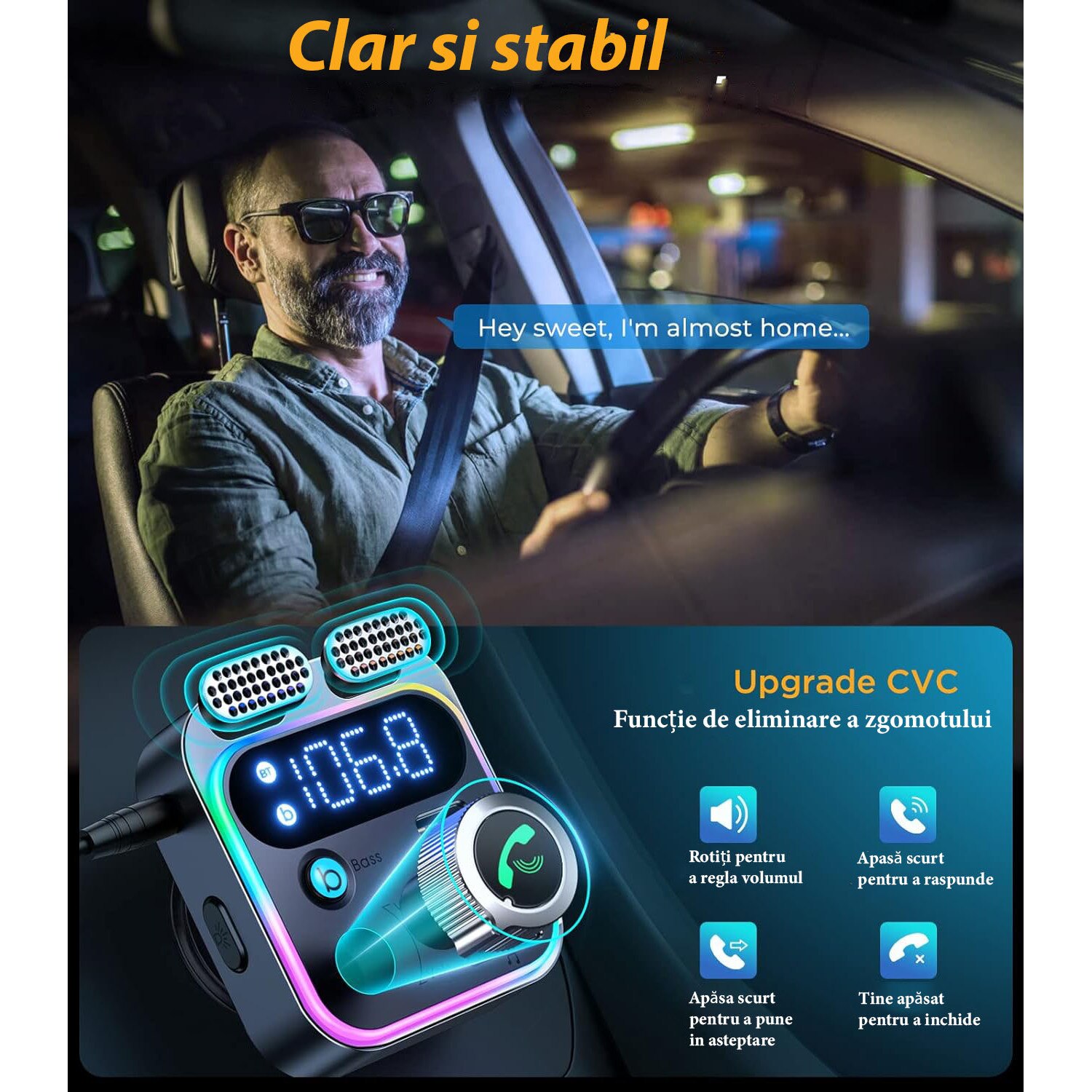 FM модулатор 5.0, FM трансмитер за кола с функция Quick Charge 3.0, USB ...