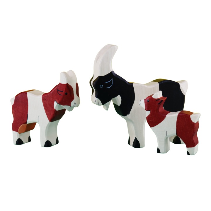 Set 3 Jucarii Ecologice din Lemn, Familie Capre, Didy Toys